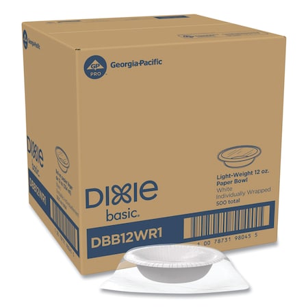 Dixie Basic 12-oz Wrapped Light-Weight Paper Bowls by GP PRO (Georgia-Pacific), White, Individually Wrapped, DBB12WR1, 500 Bowls Per Case